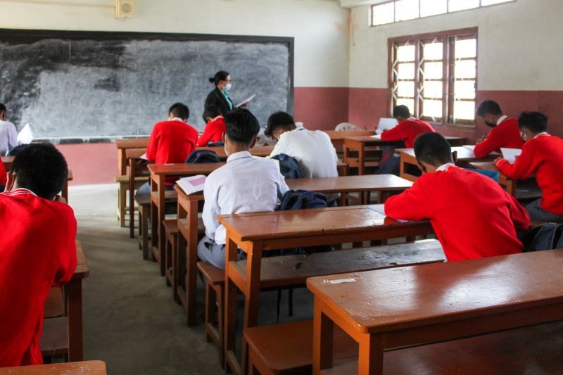 A teacher conducting classes at a school in Nagaland after schools resumed with COVID-19 protocols. (Morung File Photo)